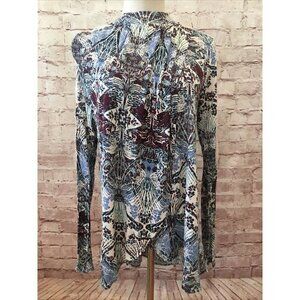 Free People New World Nouveau Blouse Top Lace Panel Sleeve Rayon Linen - Size S